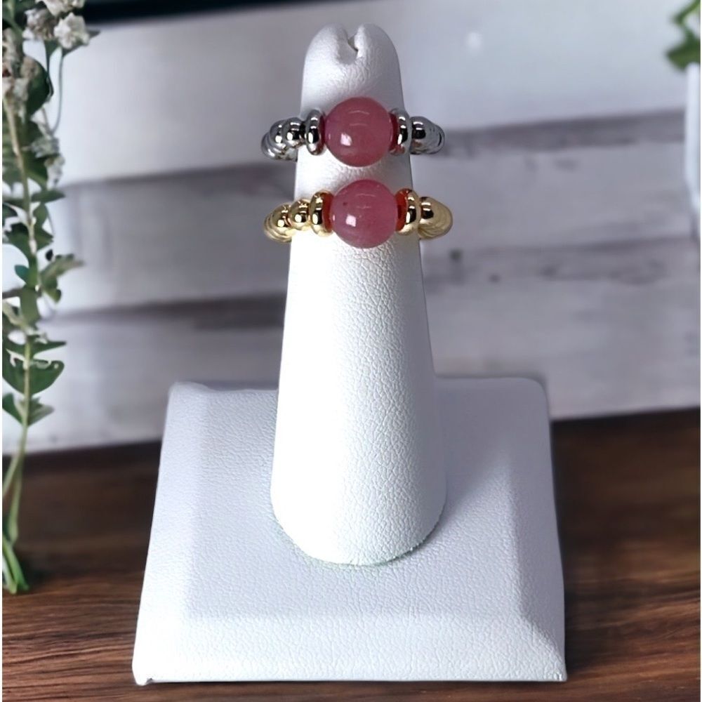 NWT Wool + Pepper Co. Strawberry Quartz Gemstone Beaded Ring with Gold OR Silver